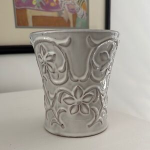 Terracotta White Glazed Floral Embossed Vase